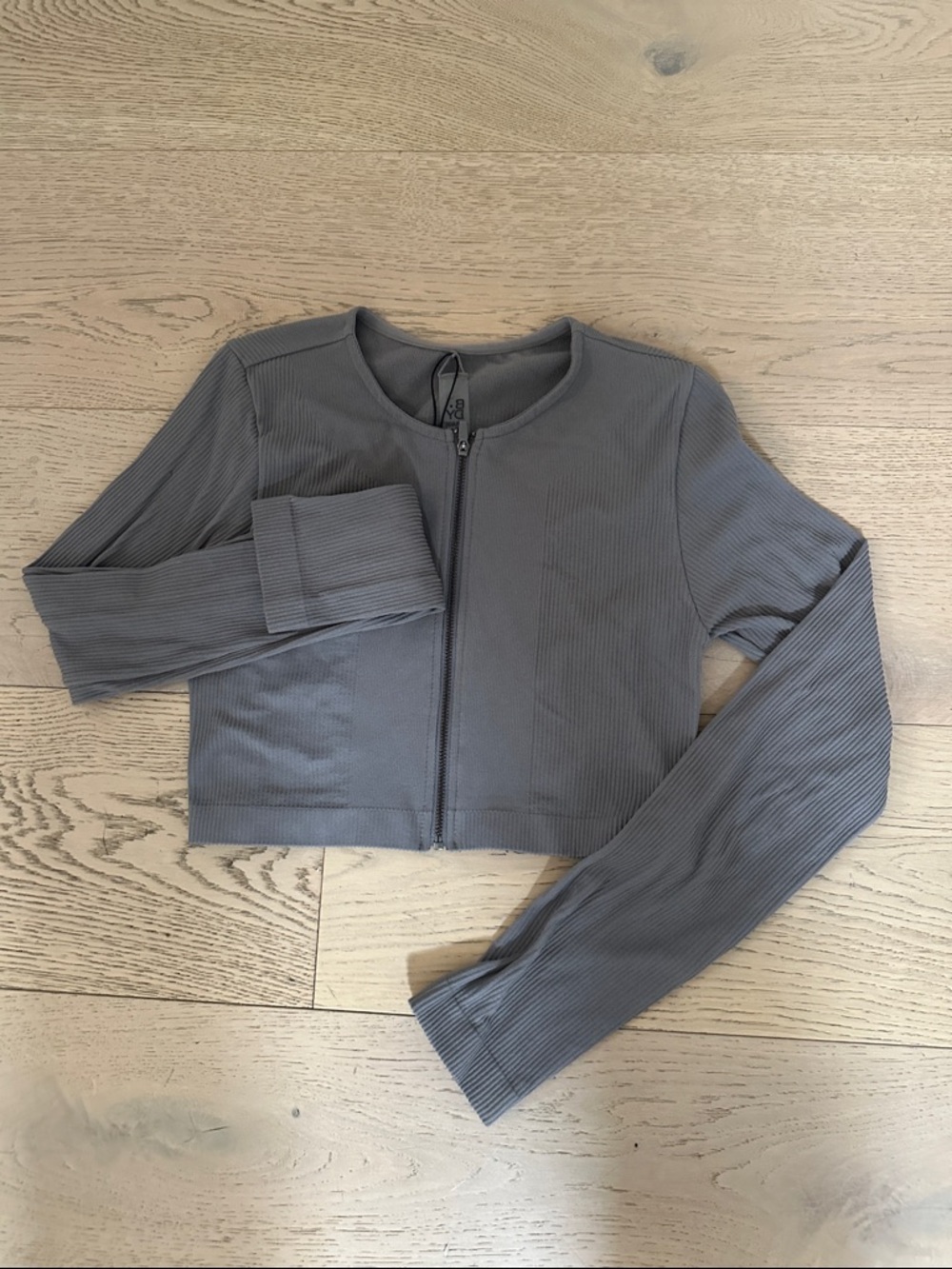 Garage Cropped Ribbed Zip-Front Jacket - Gray